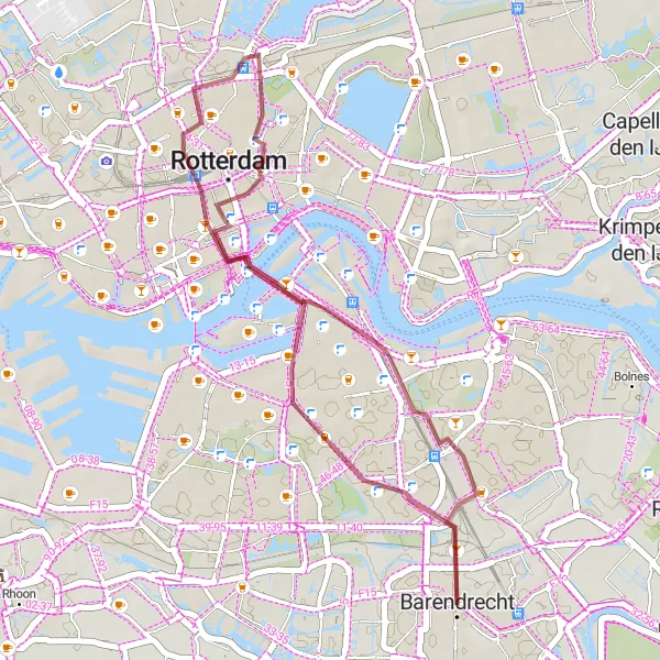 Miniatuurkaart van de fietsinspiratie "Gravelroute langs de Maas" in Zuid-Holland, Netherlands. Gemaakt door de Tarmacs.app fietsrouteplanner