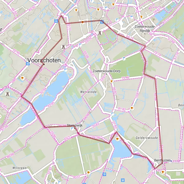Miniatuurkaart van de fietsinspiratie "Gravel Route naar Voorschoten en Zoeterwoude-Rijndijk" in Zuid-Holland, Netherlands. Gemaakt door de Tarmacs.app fietsrouteplanner