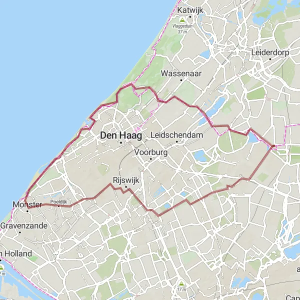 Miniatuurkaart van de fietsinspiratie "Gravel Route naar Scheveningen en Monster" in Zuid-Holland, Netherlands. Gemaakt door de Tarmacs.app fietsrouteplanner