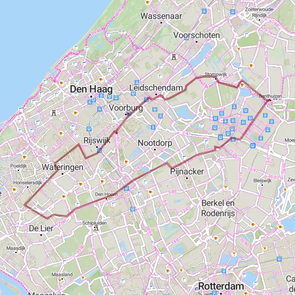 Miniatuurkaart van de fietsinspiratie "Gravelroute door de groene omgeving van Benthuizen" in Zuid-Holland, Netherlands. Gemaakt door de Tarmacs.app fietsrouteplanner