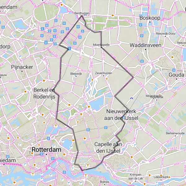Miniatuurkaart van de fietsinspiratie "Molentocht door Zuid-Holland" in Zuid-Holland, Netherlands. Gemaakt door de Tarmacs.app fietsrouteplanner