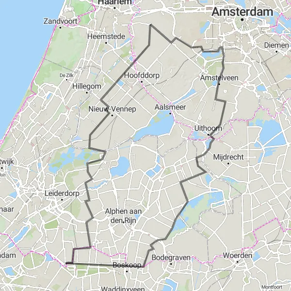 Miniatuurkaart van de fietsinspiratie "Molen "de Haas" en Uithoorn Road Route" in Zuid-Holland, Netherlands. Gemaakt door de Tarmacs.app fietsrouteplanner