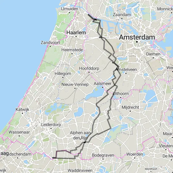 Map miniature of "The Green Heart Route" cycling inspiration in Zuid-Holland, Netherlands. Generated by Tarmacs.app cycling route planner