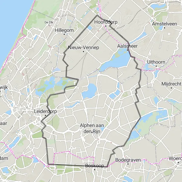 Miniatuurkaart van de fietsinspiratie "Rondje Leiderdorp en Nieuwkoop Road Route" in Zuid-Holland, Netherlands. Gemaakt door de Tarmacs.app fietsrouteplanner