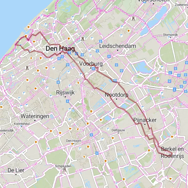 Miniatuurkaart van de fietsinspiratie "Avontuurlijke graveltocht langs Voorburg en The Hague" in Zuid-Holland, Netherlands. Gemaakt door de Tarmacs.app fietsrouteplanner