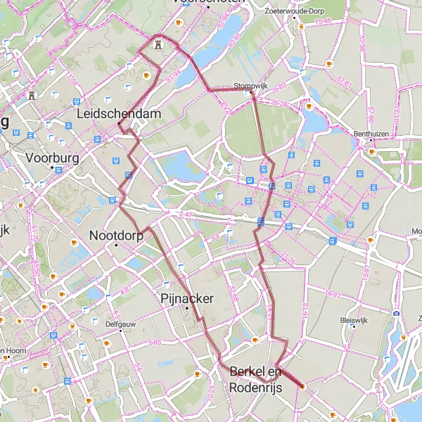 Miniatuurkaart van de fietsinspiratie "Schilderachtige graveltocht door Pijnacker en Ter Horst" in Zuid-Holland, Netherlands. Gemaakt door de Tarmacs.app fietsrouteplanner