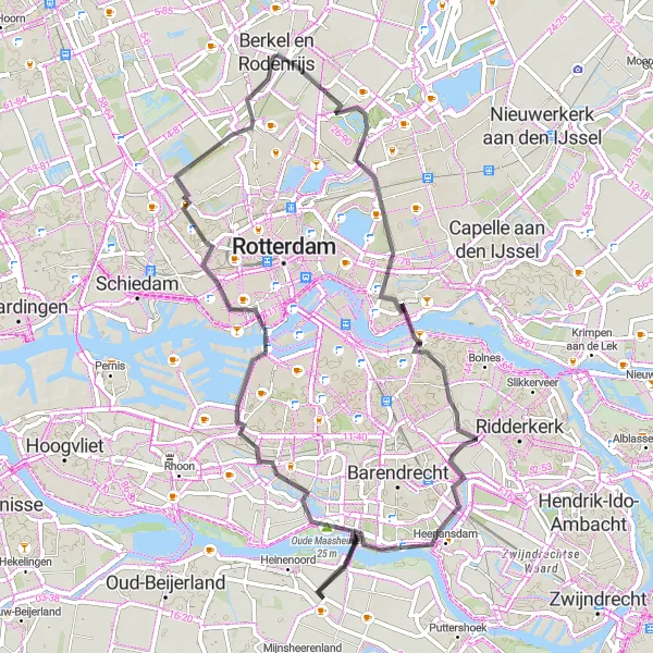 Miniatuurkaart van de fietsinspiratie "Roadtrip van 60 km vanuit Bergschenhoek" in Zuid-Holland, Netherlands. Gemaakt door de Tarmacs.app fietsrouteplanner
