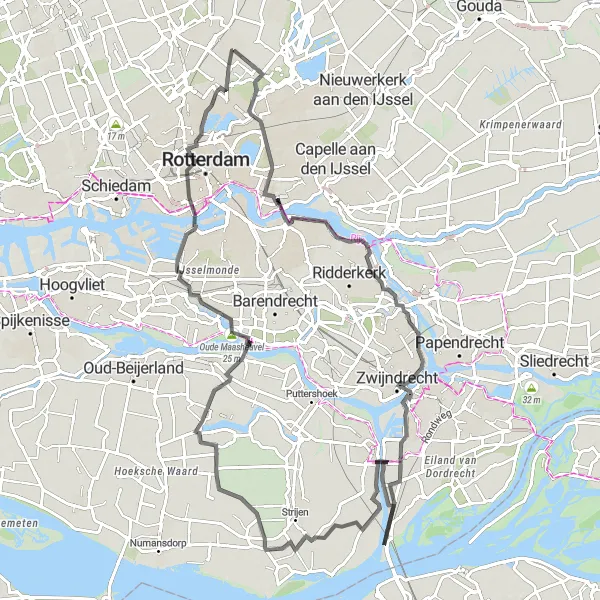 Map miniature of "Bergschenhoek to Oude Maasheuvel Cycling Route" cycling inspiration in Zuid-Holland, Netherlands. Generated by Tarmacs.app cycling route planner