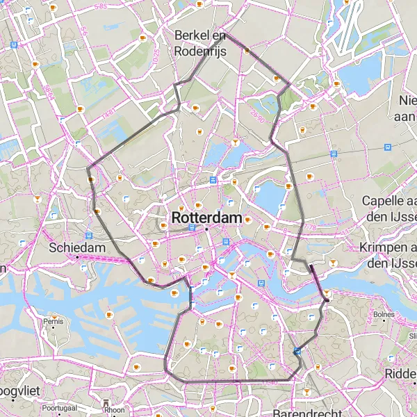 Miniatuurkaart van de fietsinspiratie "Fietsroute van 44 km vanuit Bergschenhoek" in Zuid-Holland, Netherlands. Gemaakt door de Tarmacs.app fietsrouteplanner