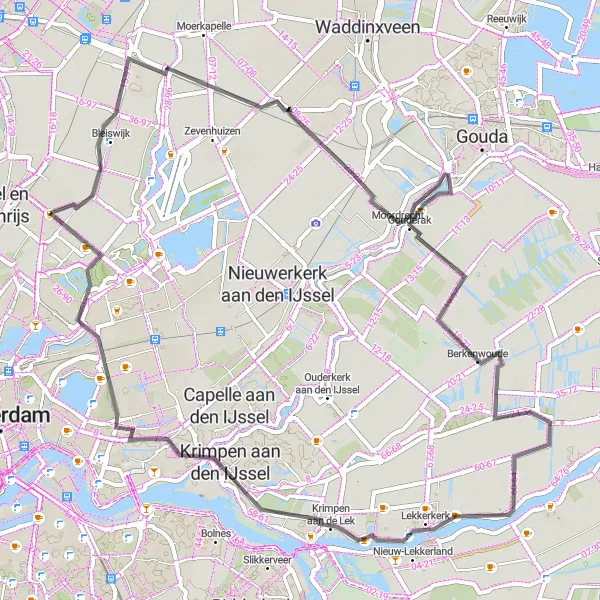 Miniatuurkaart van de fietsinspiratie "Prachtige Route van 63 km vanuit Bergschenhoek" in Zuid-Holland, Netherlands. Gemaakt door de Tarmacs.app fietsrouteplanner