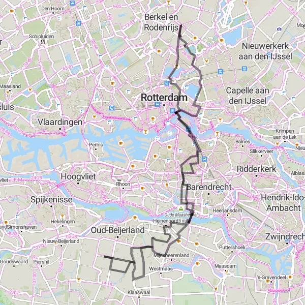 Map miniature of "A Scenic Road Adventure" cycling inspiration in Zuid-Holland, Netherlands. Generated by Tarmacs.app cycling route planner