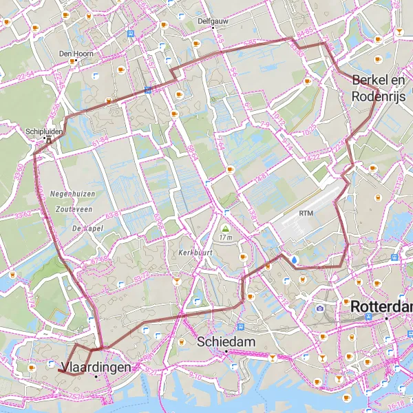 Map miniature of "Scenic Gravel Route near Vlaardingen" cycling inspiration in Zuid-Holland, Netherlands. Generated by Tarmacs.app cycling route planner