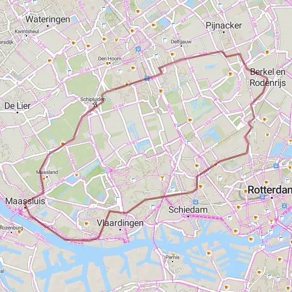 Map miniature of "Gravel Adventure to Maassluis" cycling inspiration in Zuid-Holland, Netherlands. Generated by Tarmacs.app cycling route planner
