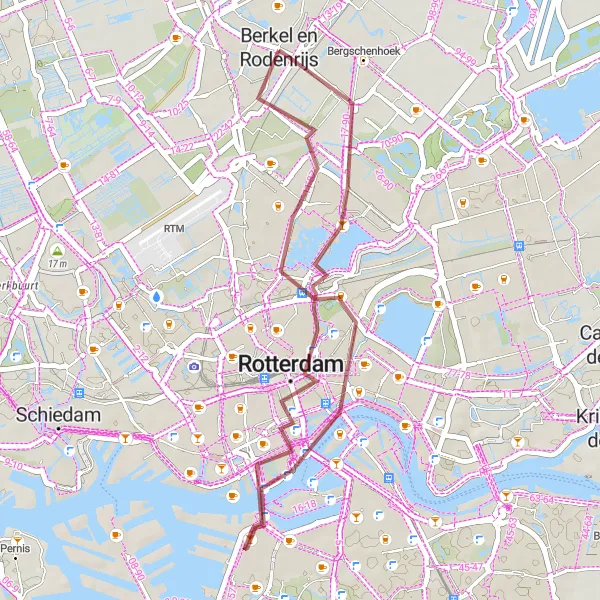 Map miniature of "Off the Beaten Gravel Path" cycling inspiration in Zuid-Holland, Netherlands. Generated by Tarmacs.app cycling route planner