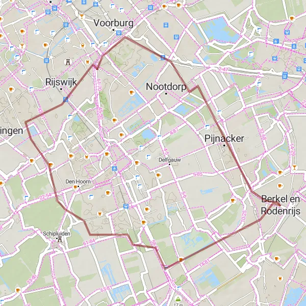 Miniatuurkaart van de fietsinspiratie "Gravel Route Rijswijk - Pijnacker" in Zuid-Holland, Netherlands. Gemaakt door de Tarmacs.app fietsrouteplanner