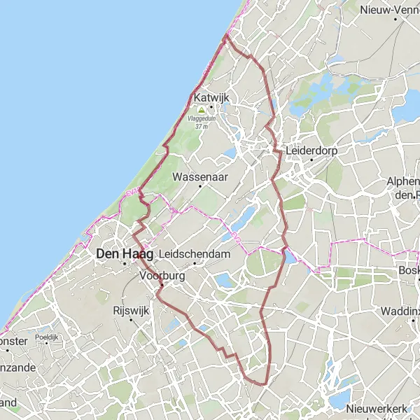 Map miniature of "Coastal Delights and Historic Towns" cycling inspiration in Zuid-Holland, Netherlands. Generated by Tarmacs.app cycling route planner