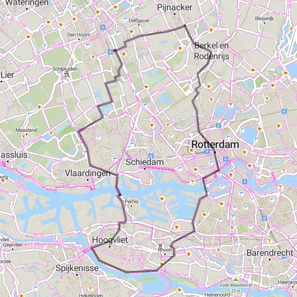 Map miniature of "Rotterdam Highlights" cycling inspiration in Zuid-Holland, Netherlands. Generated by Tarmacs.app cycling route planner