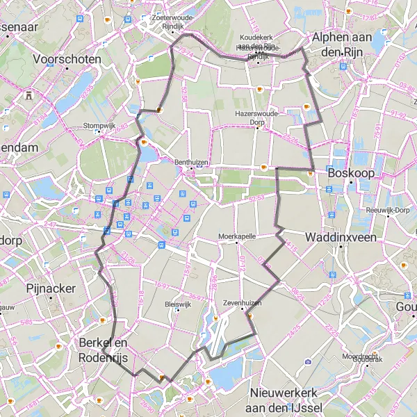 Miniatuurkaart van de fietsinspiratie "Polder Pracht Route" in Zuid-Holland, Netherlands. Gemaakt door de Tarmacs.app fietsrouteplanner
