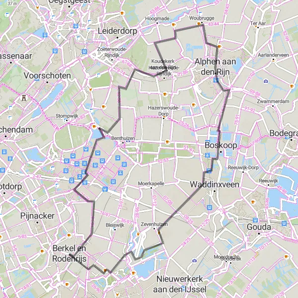 Miniatuurkaart van de fietsinspiratie "Zoetermeerse Tocht" in Zuid-Holland, Netherlands. Gemaakt door de Tarmacs.app fietsrouteplanner