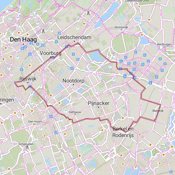 Map miniature of "Hidden Gems of Bleiswijk's Gravel Trails" cycling inspiration in Zuid-Holland, Netherlands. Generated by Tarmacs.app cycling route planner