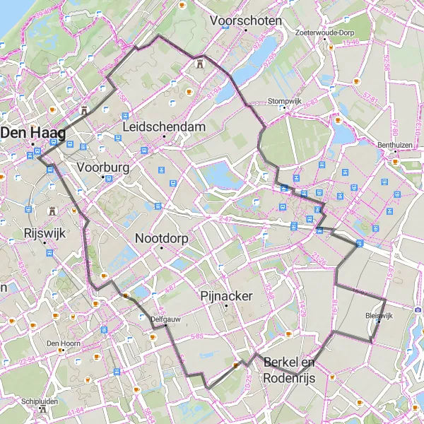 Map miniature of "De Bergboezem - Oude Leede - Oude Mannenberg - Huis ten Bosch - Theekoepel - Ter Horst - Zoetermeer" cycling inspiration in Zuid-Holland, Netherlands. Generated by Tarmacs.app cycling route planner