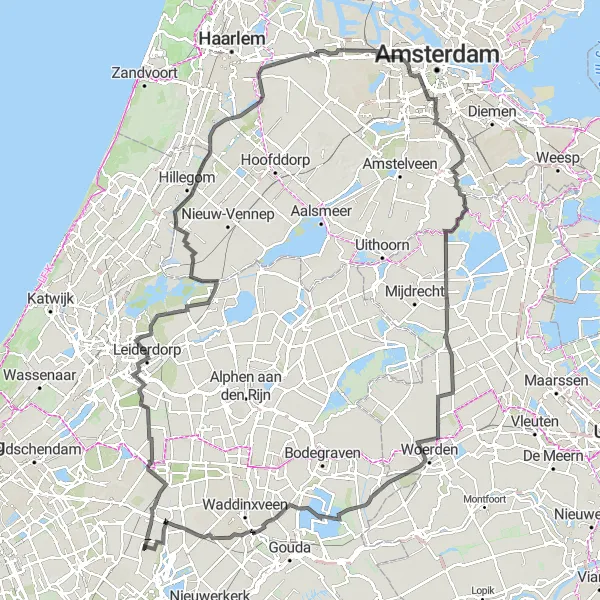 Map miniature of "Bleiswijk and Surroundings" cycling inspiration in Zuid-Holland, Netherlands. Generated by Tarmacs.app cycling route planner