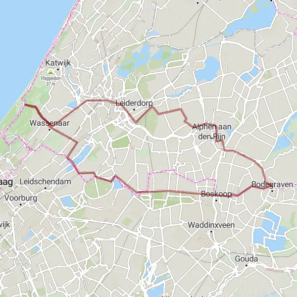 Map miniature of "Bodegraven Gravel Adventure" cycling inspiration in Zuid-Holland, Netherlands. Generated by Tarmacs.app cycling route planner