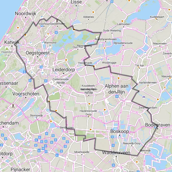 Map miniature of "Mills and Meadows" cycling inspiration in Zuid-Holland, Netherlands. Generated by Tarmacs.app cycling route planner