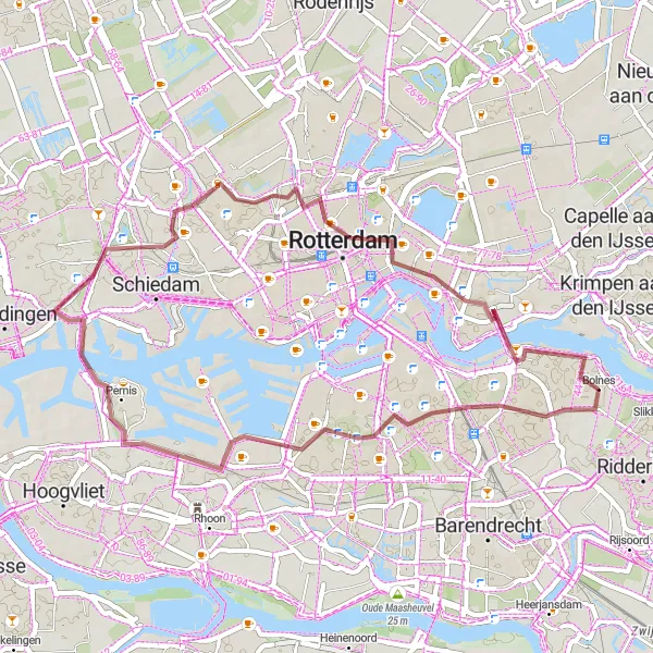 Miniatuurkaart van de fietsinspiratie "Gravelroute door IJsselmonde en Pernis" in Zuid-Holland, Netherlands. Gemaakt door de Tarmacs.app fietsrouteplanner