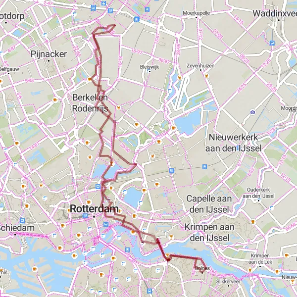 Map miniature of "Gravel Adventure: Bolnes to Stormpolder" cycling inspiration in Zuid-Holland, Netherlands. Generated by Tarmacs.app cycling route planner