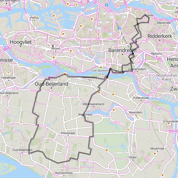 Map miniature of "Windmills and Polders" cycling inspiration in Zuid-Holland, Netherlands. Generated by Tarmacs.app cycling route planner