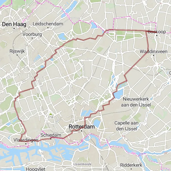 Map miniature of "The Gravel Adventure" cycling inspiration in Zuid-Holland, Netherlands. Generated by Tarmacs.app cycling route planner