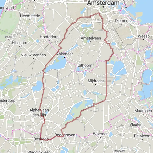 Miniatuurkaart van de fietsinspiratie "Gravelroute door Rijnsaterwoude en Woerdense Verlaat" in Zuid-Holland, Netherlands. Gemaakt door de Tarmacs.app fietsrouteplanner