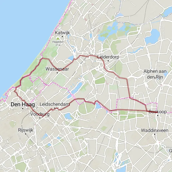 Map miniature of "Exploring the Gravel Paths of Zuid-Holland" cycling inspiration in Zuid-Holland, Netherlands. Generated by Tarmacs.app cycling route planner