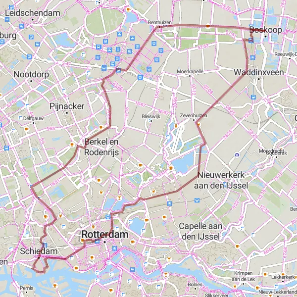 Miniatuurkaart van de fietsinspiratie "Ontdekkingstocht door Rotterdam en Schiedam op de fiets" in Zuid-Holland, Netherlands. Gemaakt door de Tarmacs.app fietsrouteplanner