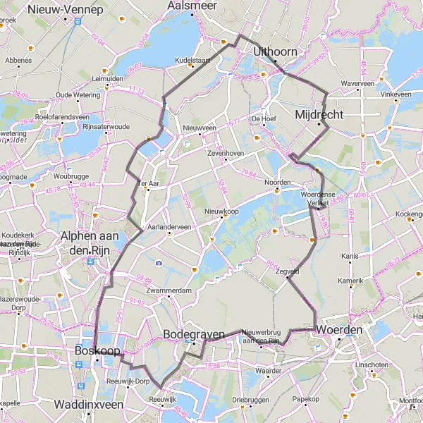 Miniatuurkaart van de fietsinspiratie "Verkenning van Uithoorn en Tempel per fiets" in Zuid-Holland, Netherlands. Gemaakt door de Tarmacs.app fietsrouteplanner