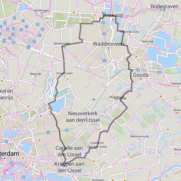 Map miniature of "The River Reflections" cycling inspiration in Zuid-Holland, Netherlands. Generated by Tarmacs.app cycling route planner