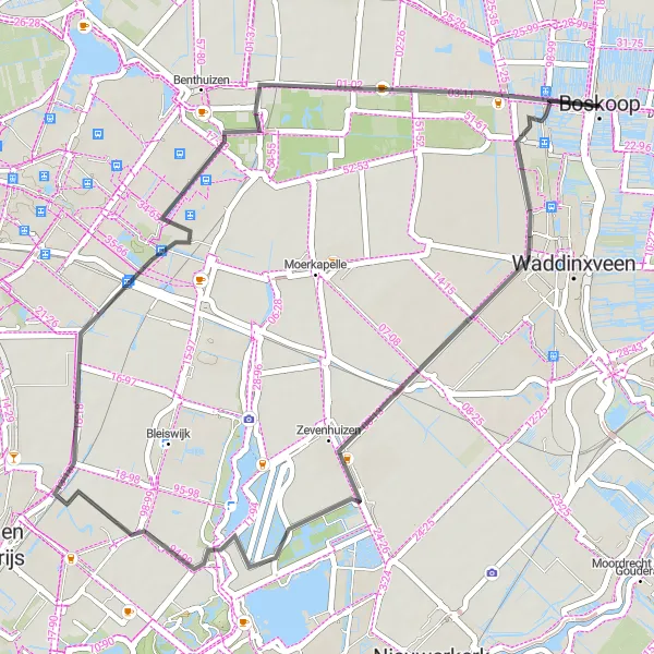 Map miniature of "The Historic Trail" cycling inspiration in Zuid-Holland, Netherlands. Generated by Tarmacs.app cycling route planner