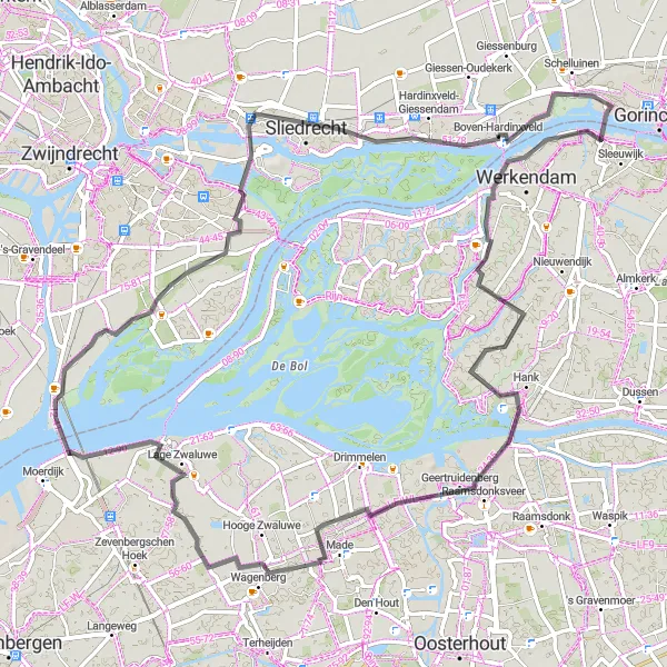 Map miniature of "Historic Towns and Villages" cycling inspiration in Zuid-Holland, Netherlands. Generated by Tarmacs.app cycling route planner