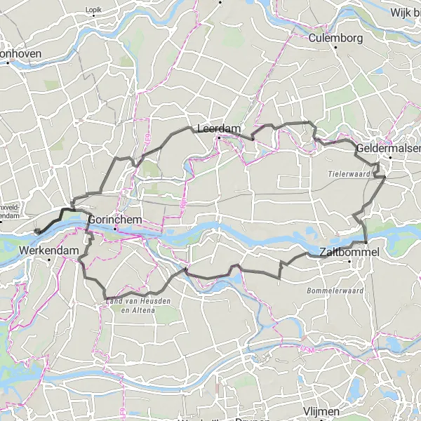 Miniatuurkaart van de fietsinspiratie "Historische route naar Zaltbommel en terug" in Zuid-Holland, Netherlands. Gemaakt door de Tarmacs.app fietsrouteplanner