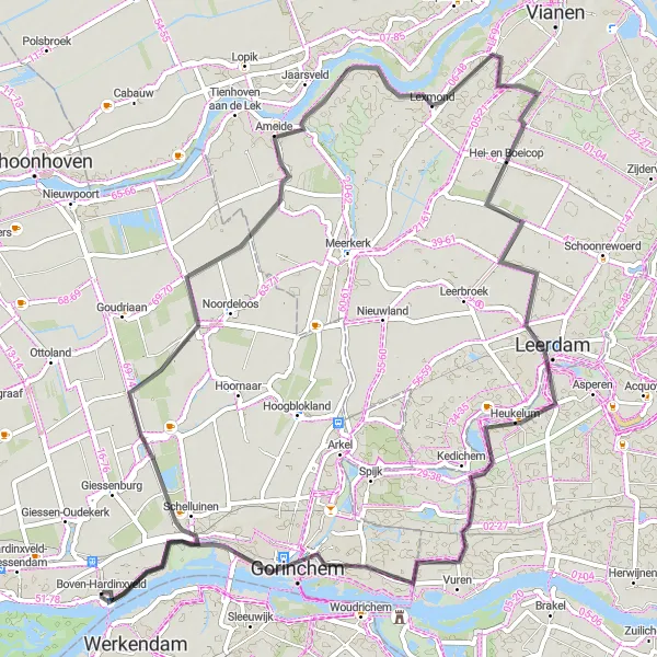 Miniatuurkaart van de fietsinspiratie "Kastelen en Vestingen rond Boven-Hardinxveld" in Zuid-Holland, Netherlands. Gemaakt door de Tarmacs.app fietsrouteplanner