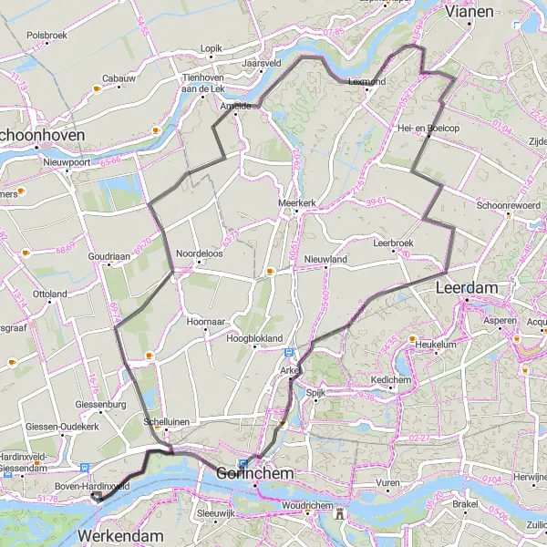 Miniatuurkaart van de fietsinspiratie "Natuur en Cultuur in Boven-Hardinxveld en Omgeving" in Zuid-Holland, Netherlands. Gemaakt door de Tarmacs.app fietsrouteplanner