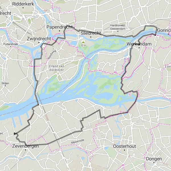 Miniatuurkaart van de fietsinspiratie "Rondje Boven-Hardinxveld naar Werkendam en terug" in Zuid-Holland, Netherlands. Gemaakt door de Tarmacs.app fietsrouteplanner