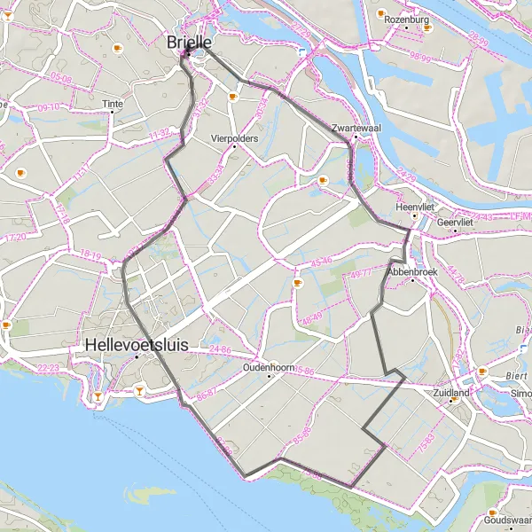 Miniatuurkaart van de fietsinspiratie "Fietsroute vanuit Brielle naar Heenvliet en Nieuwenhoorn" in Zuid-Holland, Netherlands. Gemaakt door de Tarmacs.app fietsrouteplanner