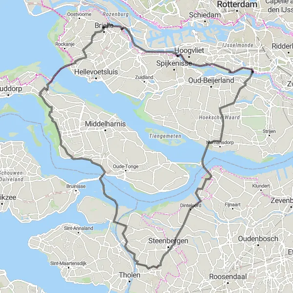 Miniatuurkaart van de fietsinspiratie "Fietstocht van Brielle naar Dintelsas en Tinte" in Zuid-Holland, Netherlands. Gemaakt door de Tarmacs.app fietsrouteplanner