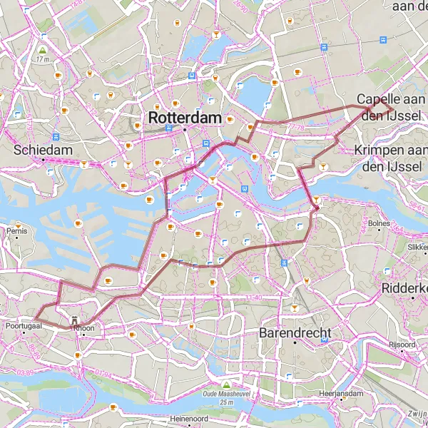 Map miniature of "Gravel Route Along the River" cycling inspiration in Zuid-Holland, Netherlands. Generated by Tarmacs.app cycling route planner
