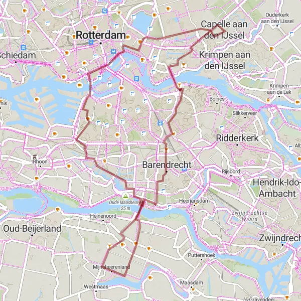 Map miniature of "Capelle aan den IJssel - Barendrecht - Mijnsheerenland" cycling inspiration in Zuid-Holland, Netherlands. Generated by Tarmacs.app cycling route planner