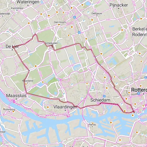 Map miniature of "Through Abtswoude to De Lier" cycling inspiration in Zuid-Holland, Netherlands. Generated by Tarmacs.app cycling route planner