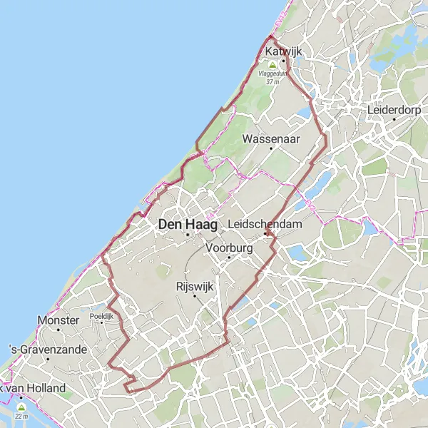 Map miniature of "Loosduinen Gravel Loop" cycling inspiration in Zuid-Holland, Netherlands. Generated by Tarmacs.app cycling route planner