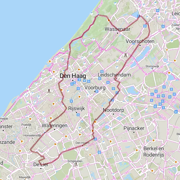 Miniatuurkaart van de fietsinspiratie "Gravel Avontuur: De Lier - Wassenaar" in Zuid-Holland, Netherlands. Gemaakt door de Tarmacs.app fietsrouteplanner